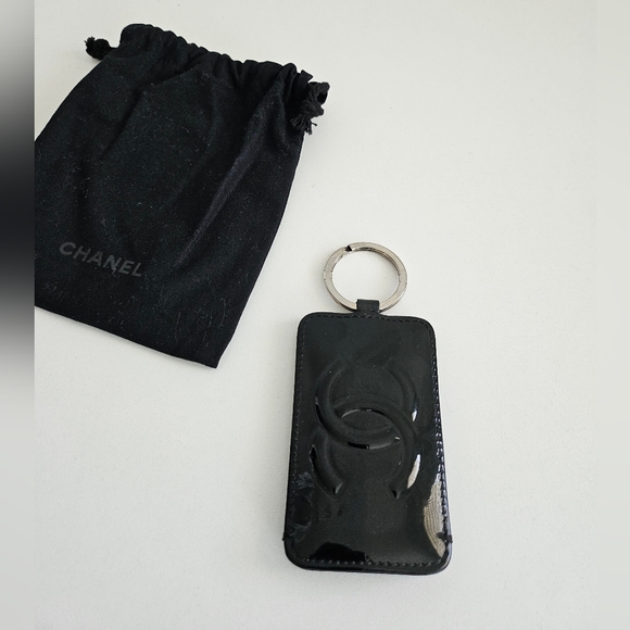 Rare Chanel Black Patent Camellia Floral Zippy Wallet &Key Chain Pouch Charm Set - Picture 2 of 14